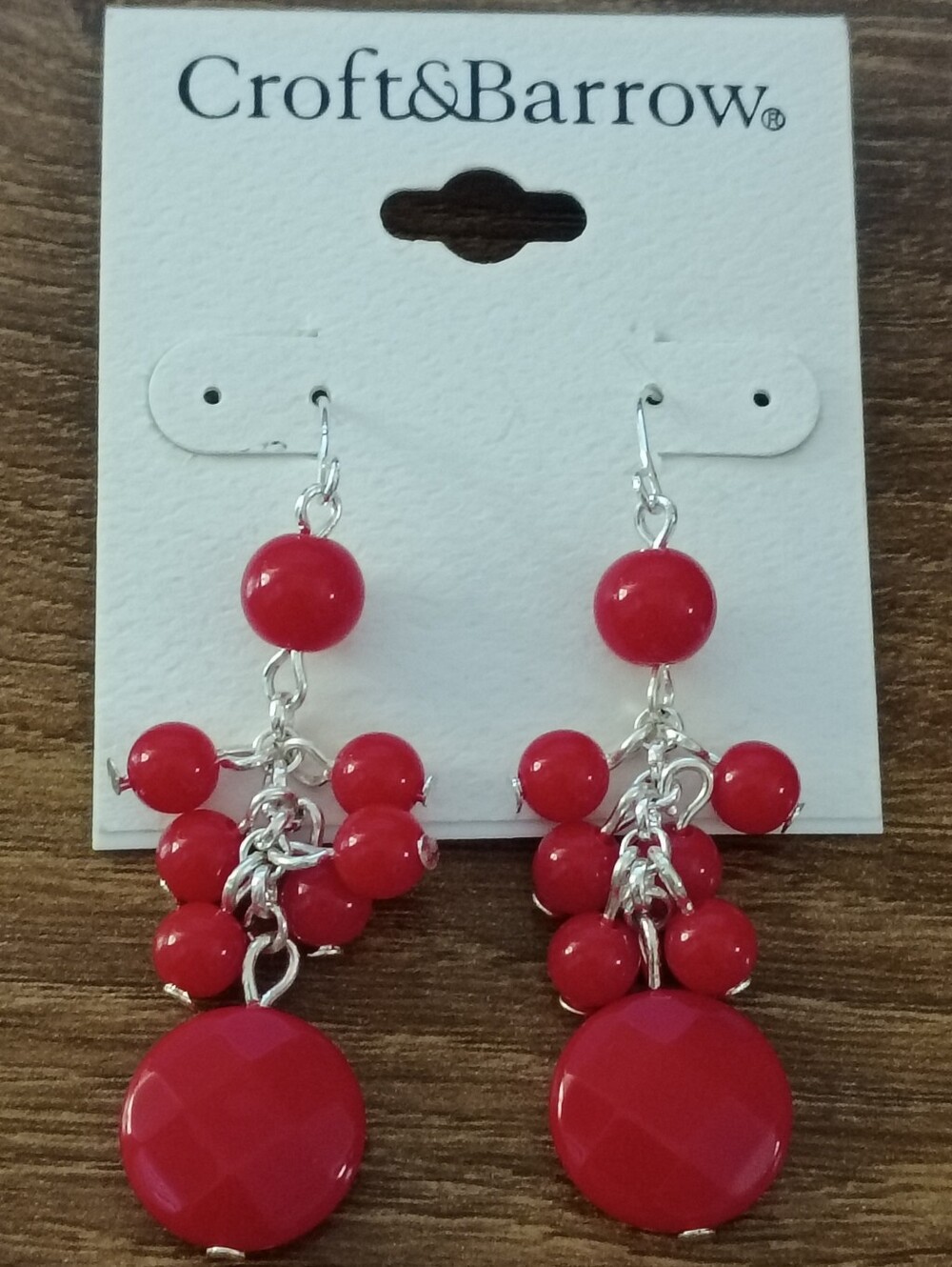 Red Beaded Dangle Earrings Cluster Statement Drop Croft & Barrow Fashion Jewelry